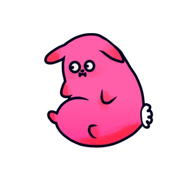 Üzgün jöle tavşanı. Oturan tavşan. Pembe Tavşan Çıkartmaları.