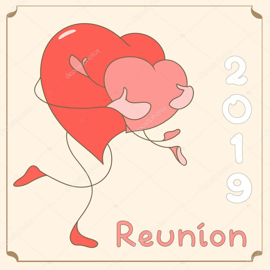 Two cute hugging hearts. A card for family reunion 2019.