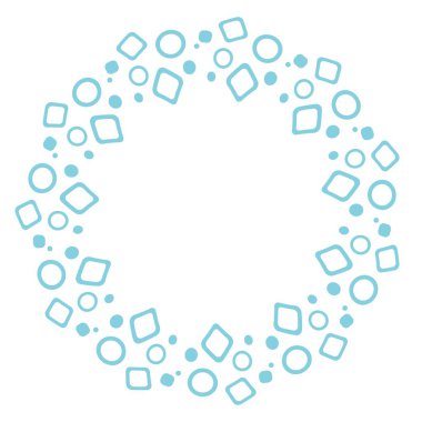 Kar taneleri şeklinde yuvarlak çerçeve. Geometrik mavi desen. Kartpostal, kitapçık, davetiye, albüm tasarımı.