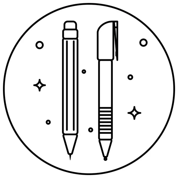 아이콘 문구. 원 안쪽에 펜과 연필. 웹 사이트 및 다양한 가젯 디자인. — 스톡 벡터