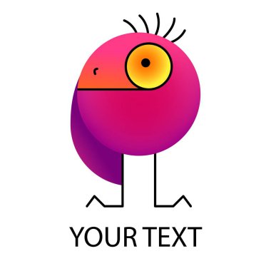 Parlak renkli geometrik kuş. Beyaz arka plan üzerinde bir kuş stilize illüstrasyon. Logolar, posterler, kartpostallar için vektör öğesi. Yaratıcı parlak logo