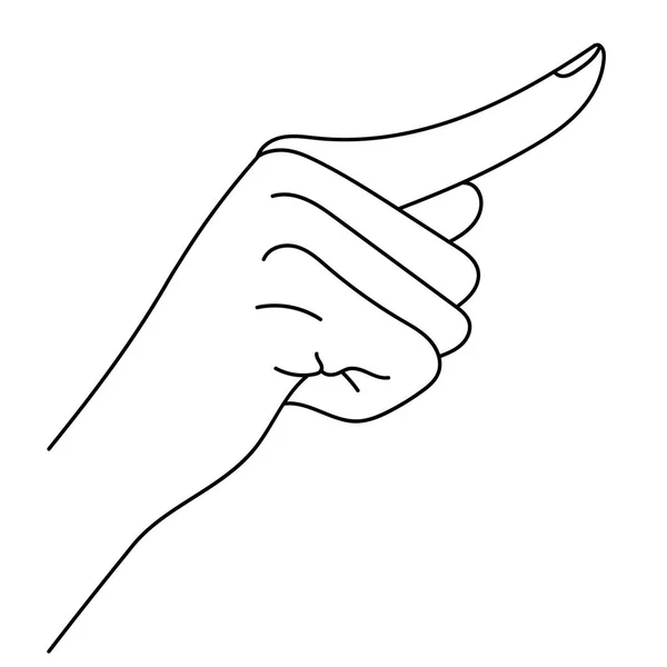 Mão com dedo indicador. Linha arte desenho mão com indicador pressionando botão imaginável, mão esboço, o dedo indicador, apontando dedo — Vetor de Stock
