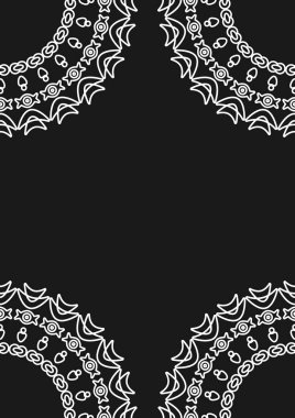 Kar tanesi deseni. Yeni yılın dekorasyonu, Noel kartları. Arap geometrik, çiçek yuvarlak süs, beyaz çizgiler desen. Dekoratif beyaz desen. Tasarım öğesi. Etnik oryantal tema