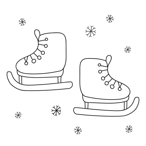 冬の季節をテーマにしたドアセット。スケート、雪片。グリーティングカード、ポスター、ステッカー、季節のデザインのための冬の要素。冬のテーマ。新年。クリスマス — ストックベクタ