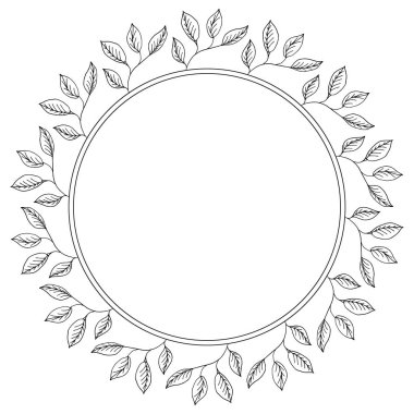 Beyaz arka planda siyah çiçek çelengi. Düğün kartları için dekorasyon. Mesajın için yer aç. Kutlama dekorasyonu için çok güzel bir davet. Tebrik kartı şablonu