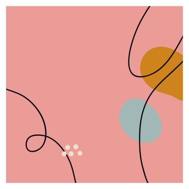 Siyah çizgili kare arkaplan ve soyut oval renk şekilleri. Elle çizilmiş çeşitli şekiller ve karalama nesneleri. Modern trend vektör illüstrasyonu. Hassas pastel renkler. Stok illüstrasyonu. Boşluğu kopyala