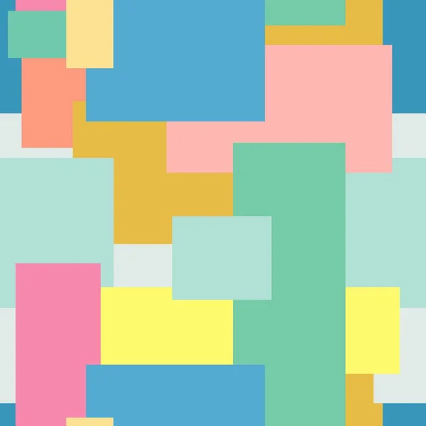 Un motif vectoriel sans couture composé de nombreux rectangles colorés se chevauchant partiellement. Couleurs tendres pastel tendance. Pour la conception de tissu, conception de site Web, réseaux sociaux, livres, couvertures d'ordinateur portable — Image vectorielle