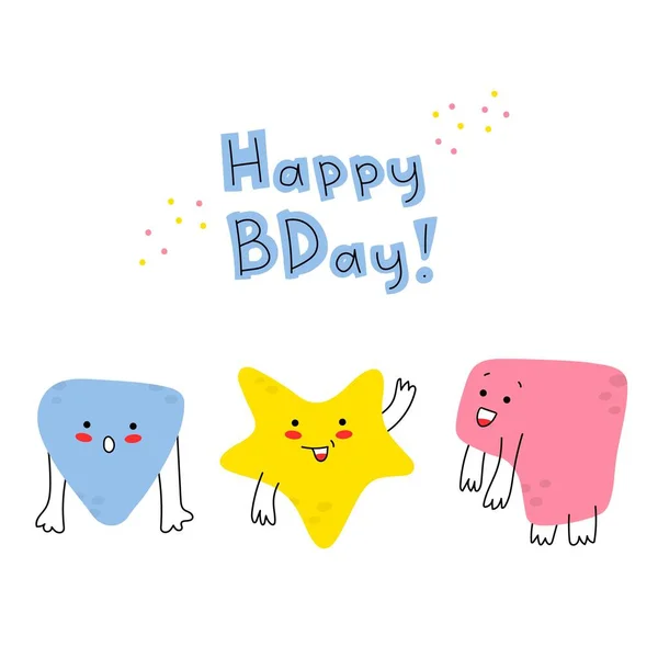 Handgezeichnete Lustige Kleine Doodles Monster Mit Dünnen Griffen Geburtstagsgrußkarte Lustige — Stockvektor