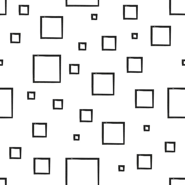 Fond sans couture vectoriel de nombreux carrés. Carrés noirs de différentes tailles sur fond blanc. Illustration vectorielle de stock. Utilisez pour tissu, conception de site, emballage, site Web, cartes postales, magazines — Image vectorielle