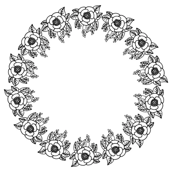 Cadre fleuri isolé noir et blanc avec feuilles et brindilles et espace pour le texte. Image vectorielle. Illustration. Pour la conception d'emballage, site Web, vaisselle. — Image vectorielle