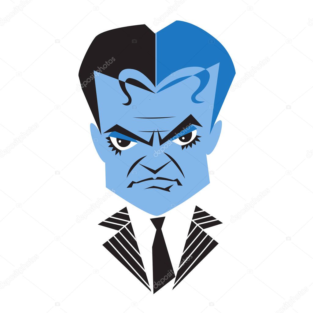 Caricature of classic movie star actor James Cagney. Shown here as a gangster in pinstripe suit. Vector Illustration. 