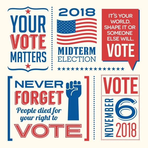 愛国的なデザイン要素およびアメリカ合衆国 2018年選挙で投票を促す動機づけメッセージ Web バナー カード ポスター ステッカーの — ストックベクタ