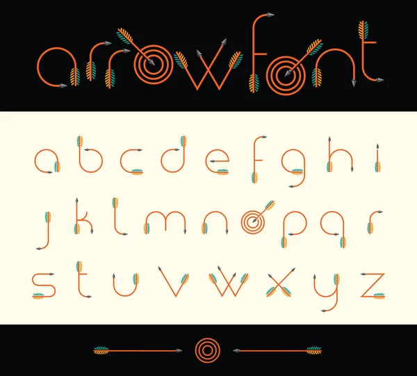 Σύγχρονη γραμματοσειρά αλφάβητο σε σχήμα σαν βέλη τοξοβολίας. Εικονογράφηση διάνυσμα. — Διανυσματικό Αρχείο