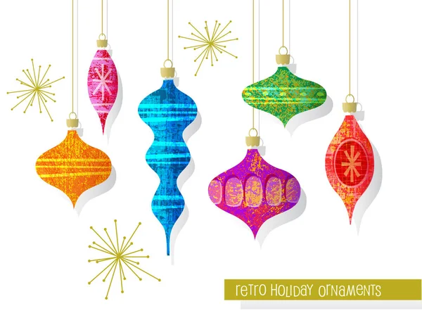 Uppsättning Vintage Retro Christmas Ornament Vector Designelement För Holiday Gratulationskort — Stock vektor