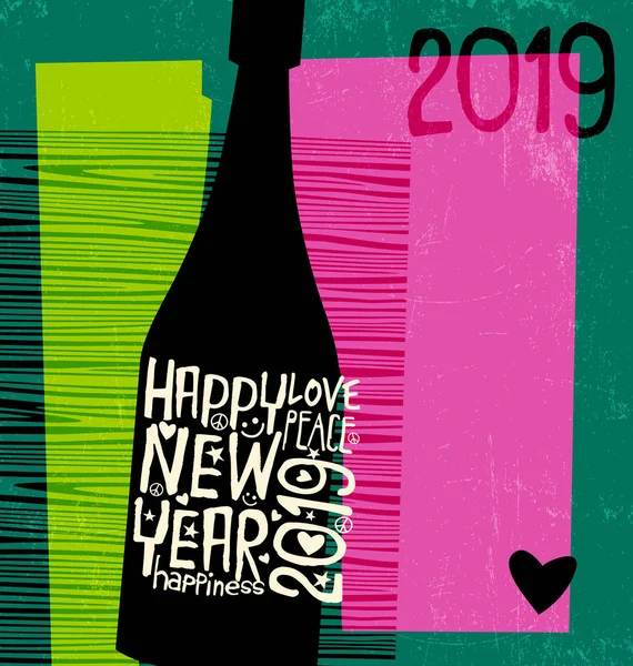 Новим 2019 Роком Абстрактна Пляшка Шампанського Написаними Вручну Словами Простір — стоковий вектор