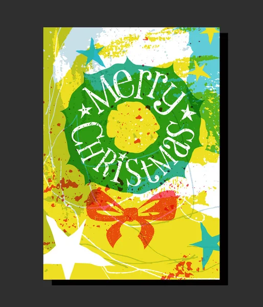 Diseño Vacaciones Con Fondo Cepillado Abstracto Salpicado Corona Navidad Dibujada — Vector de stock