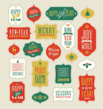 Christmas and New Years Holiday design elements for gift tags, greeting cards, banners. Vintage typography designs.  clipart