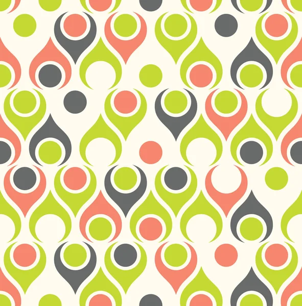 Seamless abstract midcentury modern pattern for backgrounds, fabric design, wrapping paper, scrapbooks and covers. Retro design of teardrop shapes and vintage colors. — Stock Vector