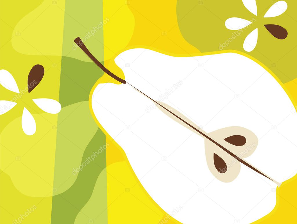 Abstract fruit design in flat cut out style. Pear and seeds. Vector illustration.