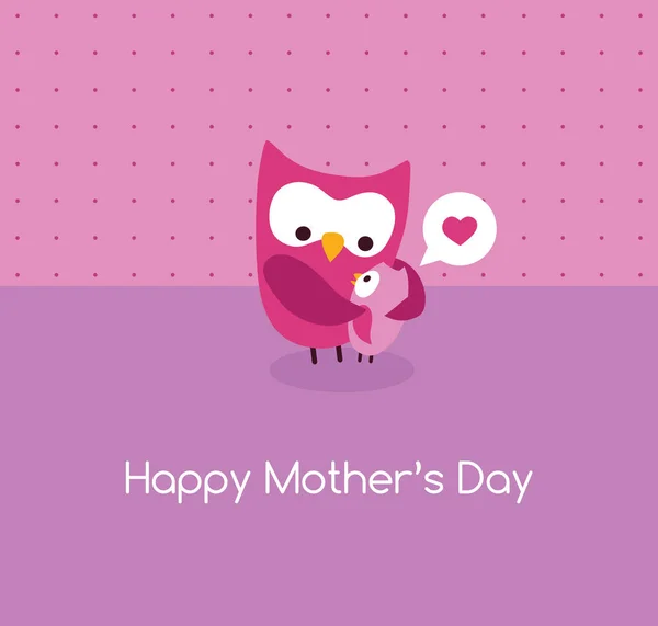Mors dag hälsning med söta Mama Owl kramas hennes barn — Stock vektor