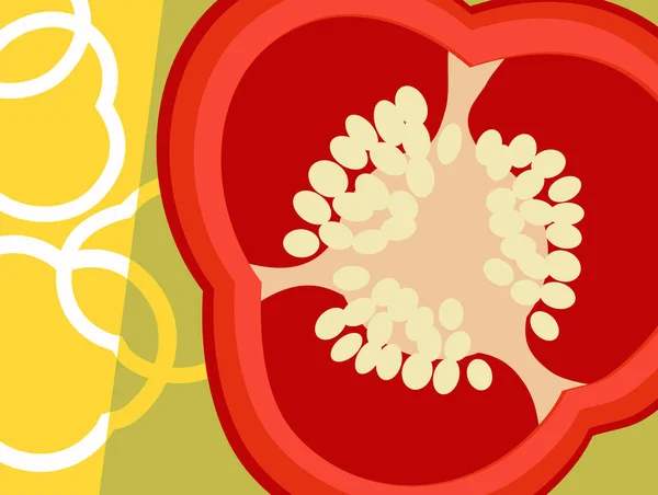 Conception de légumes abstraits dans un style découpé à plat. Coupe transversale de poivrons rouges. Illustration vectorielle . — Image vectorielle
