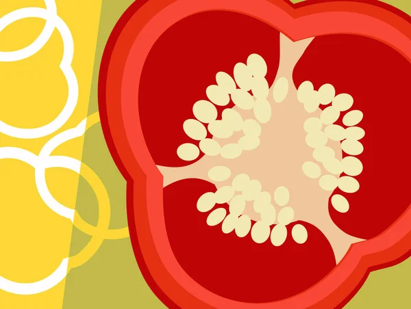平面切口风格的抽象蔬菜设计。红甜椒的横截面。矢量插图. — 图库矢量图片