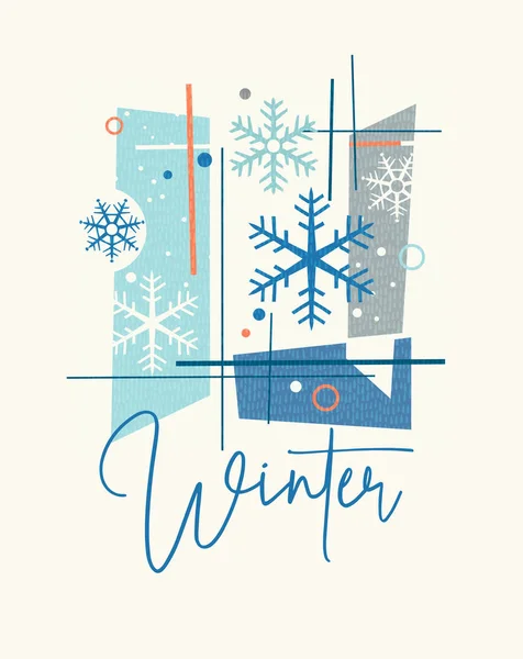 Design d'hiver abstrait moderne pour cartes, calendriers, graphiques de t-shirt. Design rétro de flocons de neige et de formes abstraites . — Image vectorielle