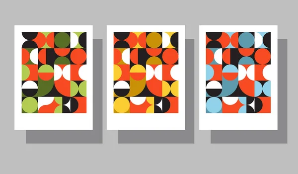 Retro geometric graphic design covers. Cool Bauhaus style compositions. Eps10 vector. — Stock Vector