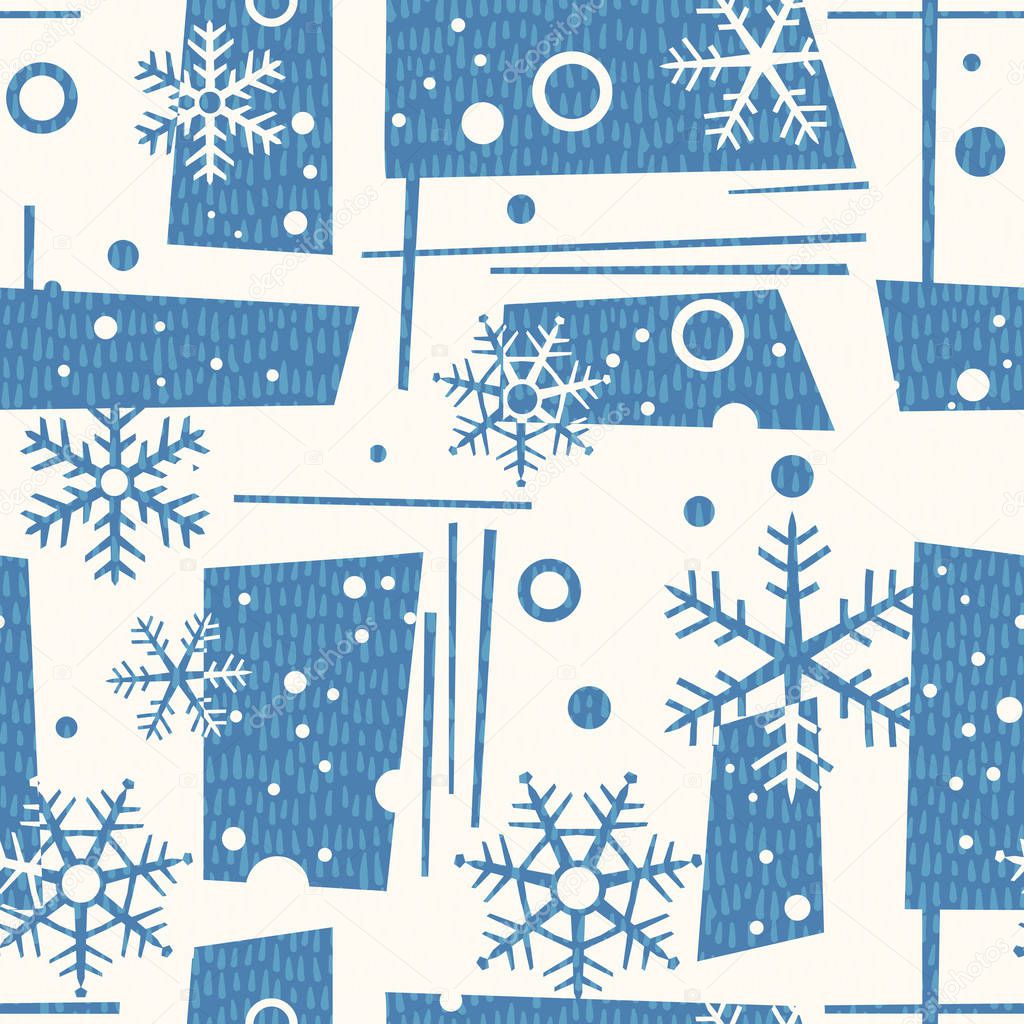 seamless mid century modern winter pattern with snowflakes