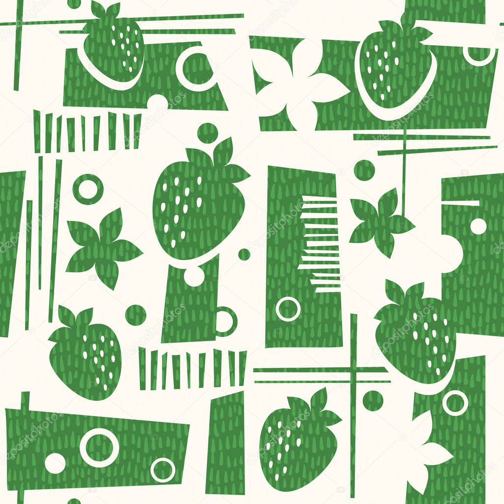 seamless mid century modern Summer pattern with strawberries 