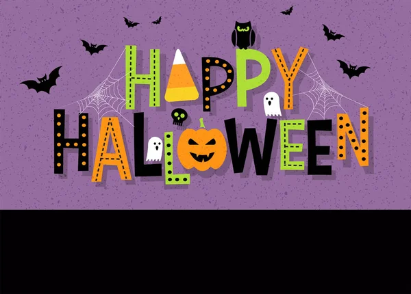 Dekorative Happy-Halloween-Typografie mit Halloween-Designelementen. — Stockvektor