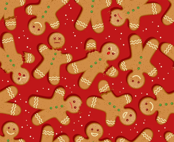Seamless Holiday gingerbread man pattern. Cute design for Christmas backgrounds, wrapping paper. Holiday baking theme. — Stock Vector