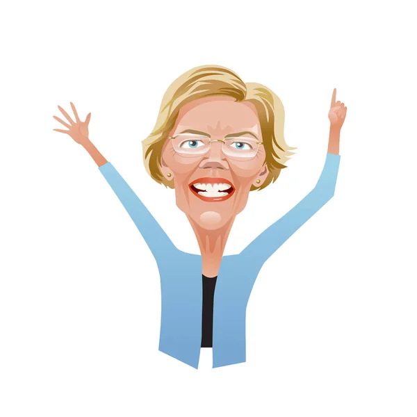 Caricatura di Elizabeth Warren, candidata presidenziale democratica alle elezioni presidenziali del 2020 negli Stati Uniti. Illustrazione vettoriale . — Vettoriale Stock