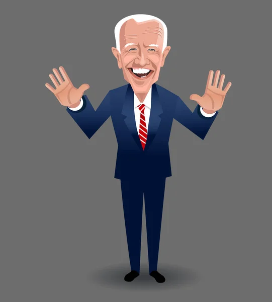 Joe Biden 'ın karikatürü, konuşuyor ve el kol hareketi yapıyor. 2020 ABD başkanlık seçimlerinde Demokrat başkan adayı.