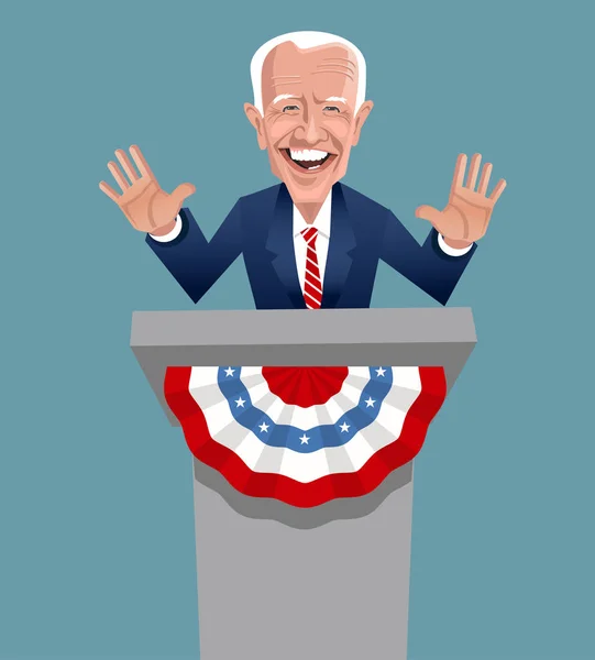 조 바이든의 만화, 말하기, 몸짓. 2020 년 미국 대통령 선거에 출마 한 민주당 대통령 후보. — 스톡 벡터