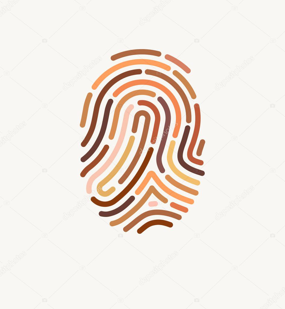 Fingerprint of many different skin tones. Illustration for diversity and unity. The concept of one human race. Poster design against racism.
