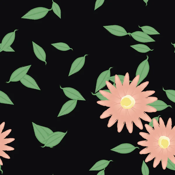 Ilustración Vectorial Flores Con Hojas Fondo Sin Costuras — Vector de stock