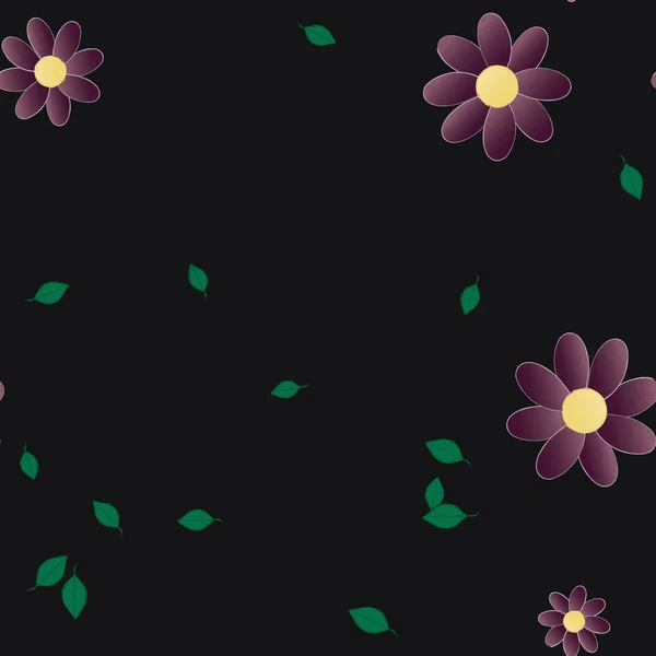 Ilustración Vectorial Flores Con Hojas Fondo Sin Costuras — Vector de stock