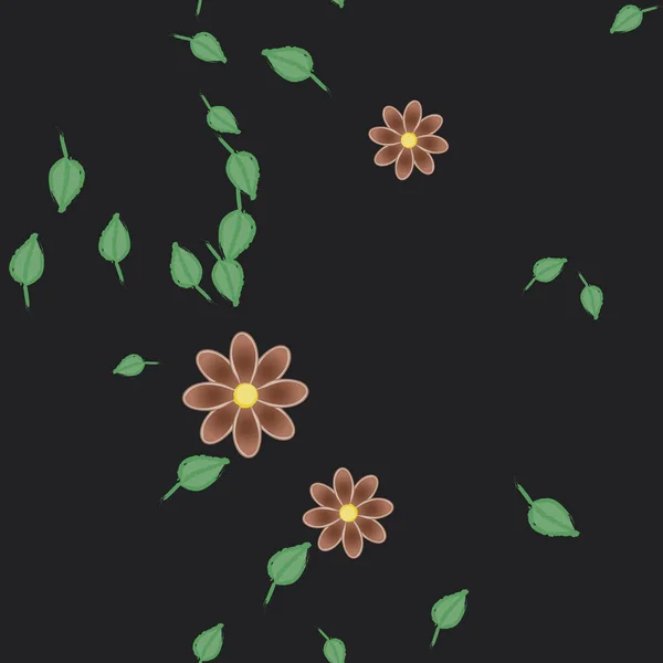 Ilustración Vectorial Flores Con Hojas Fondo Sin Costuras — Vector de stock