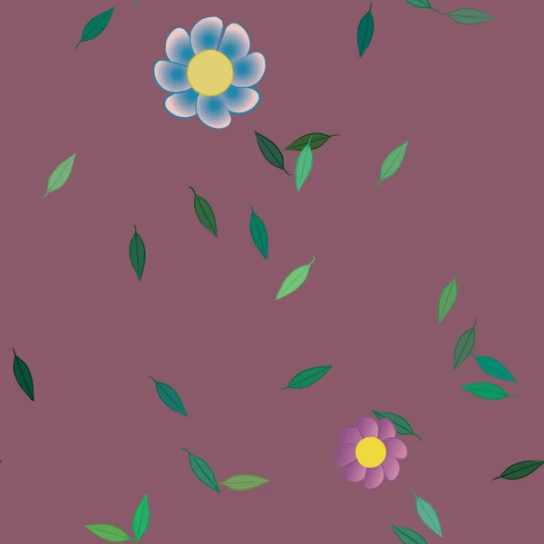 Ilustración Vectorial Flores Con Hojas Fondo Sin Costuras — Archivo Imágenes Vectoriales