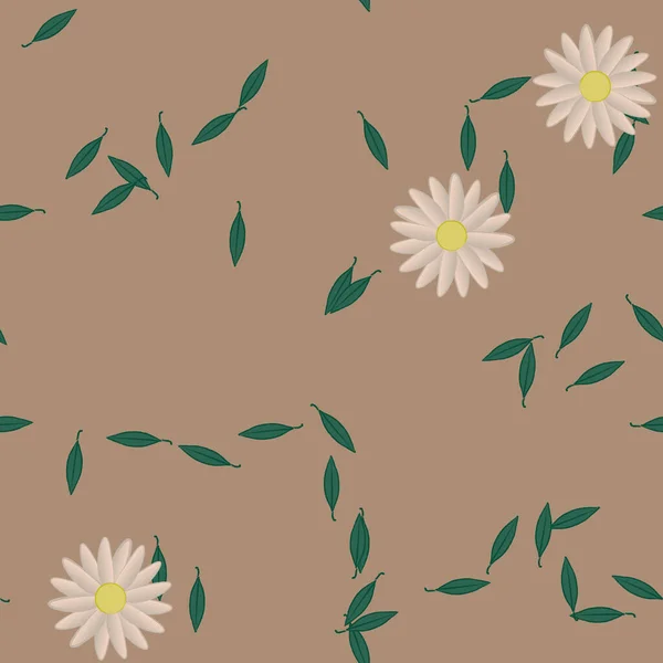 Vektorillustration Blumen Mit Blättern Nahtloser Hintergrund — Stockvektor