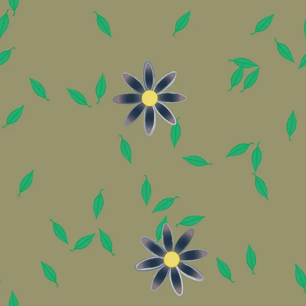 Vektorillustration Blumen Mit Blättern Nahtloser Hintergrund — Stockvektor