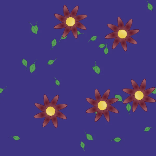 Vektorillustration Blumen Mit Blättern Nahtloser Hintergrund — Stockvektor