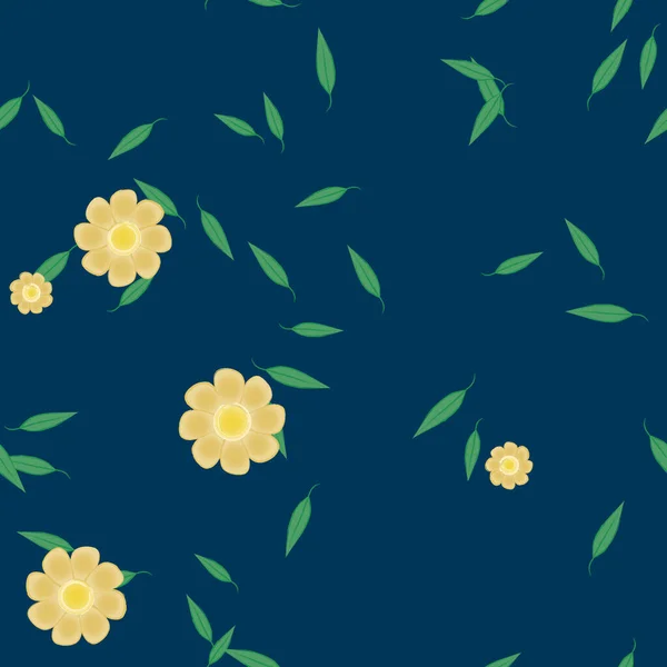 Ilustración Vectorial Flores Con Hojas Fondo Sin Costuras — Vector de stock