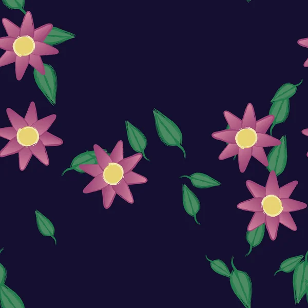 Flores Pétalos Con Hojas Fondo Sin Costuras Vector Ilustración — Archivo Imágenes Vectoriales