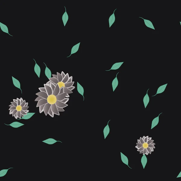 Vektorillustration Blumen Mit Blättern Nahtloser Hintergrund — Stockvektor