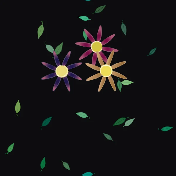 Ilustración Vectorial Flores Con Hojas Fondo Sin Costuras — Vector de stock