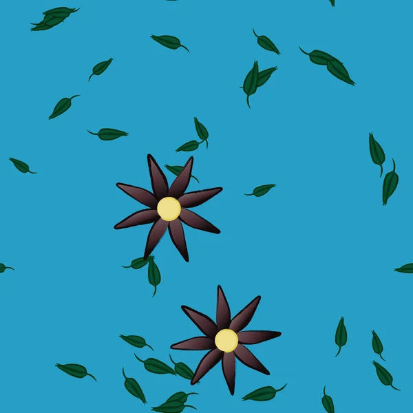 Ilustración Vectorial Flores Con Hojas Fondo Sin Costuras — Vector de stock