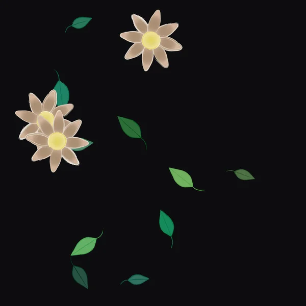 Ilustración Vectorial Flores Con Hojas Fondo Sin Costuras — Archivo Imágenes Vectoriales