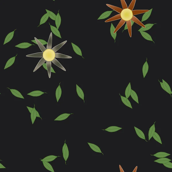 Illustration Vectorielle Fleurs Avec Feuilles Fond Sans Couture — Image vectorielle